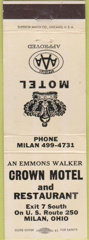 Matchbook Cover - Crown Motel  and  Restaurant Milan OH