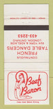 Matchbook Cover - Beef Baron London ON girlie WEAR 30 Strike