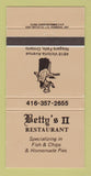 Matchbook Cover - Betty's II Restaurant Niagara Falls ON 30 Strike