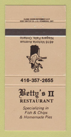 Matchbook Cover - Betty's II Restaurant Niagara Falls ON 30 Strike