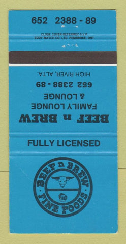Matchbook Cover - Beef n Brew Restaurant High River AB BLUE WEAR 30 Strike