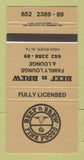 Matchbook Cover - Beef n Brew Restaurant High River AB GOLD 30 Strike