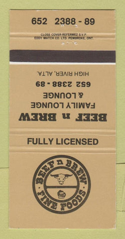 Matchbook Cover - Beef n Brew Restaurant High River AB GOLD 30 Strike