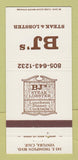 Matchbook Cover - BJ's Steak & Lobster Ventura CA 30 Strike