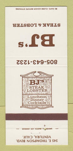 Matchbook Cover - BJ's Steak & Lobster Ventura CA 30 Strike