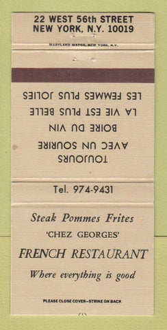 Matchbook Cover - Chez Georges' French Restaurant New York City 30 Strike