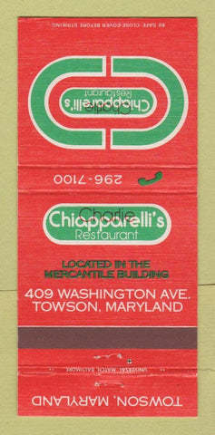 Matchbook Cover - Charlie Chiapparelli's Restaurant Towson MD 30 Strike