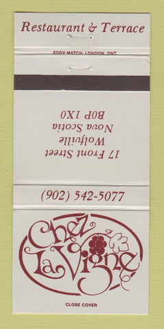 Matchbook Cover - Chez La Vigne Wolfville NS 30 Strike