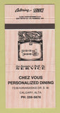 Matchbook Cover - Chez Vous Personalized Dining Calgary AB 30 Strike