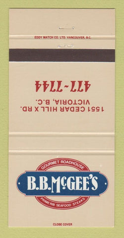 Matchbook Cover - BB McGee's Restaurant Victoria BC 30 Strike