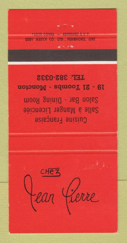 Matchbook Cover - Chez Jean Pierre French Restaurant Moncton NB 30 Strike