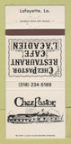 Matchbook Cover - Chez Pastor Restaurant Lafayette LA 30 Strike