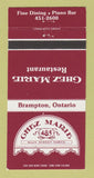 Matchbook Cover - Chez Marie Restaurant Brampton ON 30 Strike