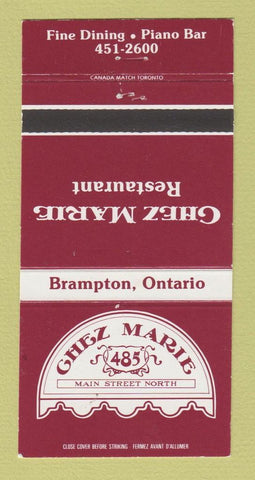 Matchbook Cover - Chez Marie Restaurant Brampton ON 30 Strike