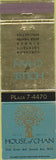 Matchbook Cover - House of Chan Restaurant New York City NY
