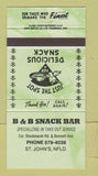 Matchbook Cover - B&B Snack Bar St John's NF GREEN 30 Strike