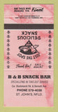 Matchbook Cover - B&B Snack Bar St John's NF PINK 30 Strike