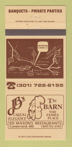 Matchbook Cover - The Bar Restaurant Cumberland MD 30 Strike