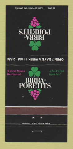 Matchbook Cover - Birra Poretti's Restaurant Italian Costa Mesa CA 30 Strike
