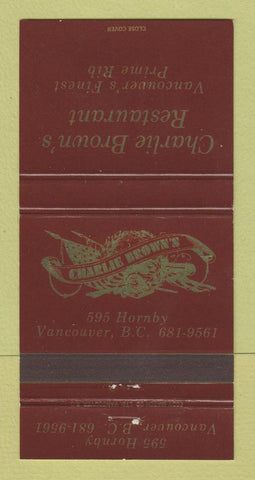 Matchbook Cover - Charlie Brown's Restaurant Vancouver BC 30 Strike