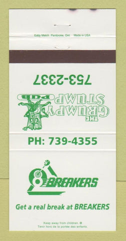 Matchbook Cover - Breakers Grumpy Stump Pub WEAR 30 Strike