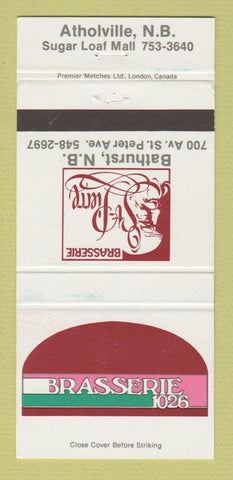 Matchbook Cover - Brasserie 1026 Atholville NB St Pierre Bathurst NB 30 Strike