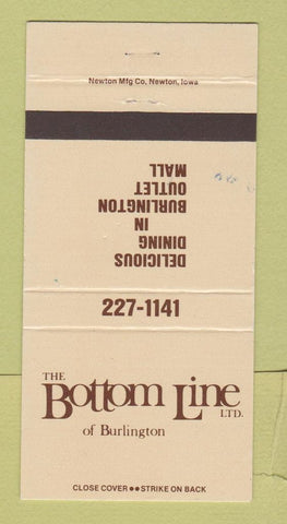 Matchbook Cover - Botton Line Restaurant Burlington IA? WEAR 30 Strike