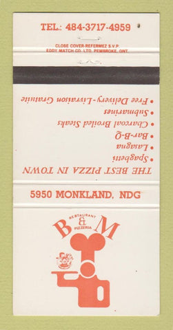 Matchbook Cover - Restaurant Pizza B&M  Montreal QC 30 Strike