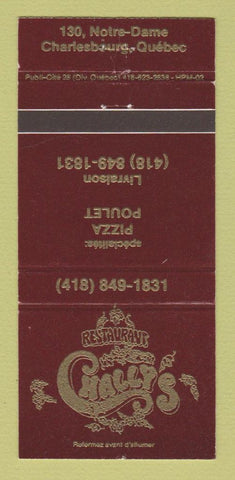 Matchbook Cover - Restaurant Chally's Charlesbourg QC 30 Strike