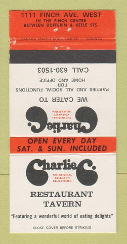 Matchbook Cover - Charlie C Restaurant Toronto? ON WEAR 30 Strike