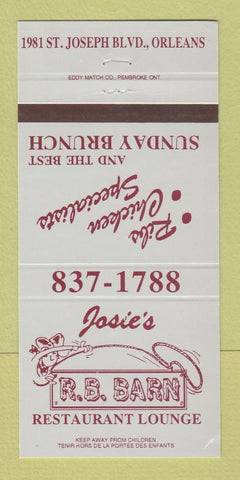 Matchbook Cover - Josie's RB Barn Orleans ON? 30 Strike