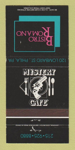 Matchbook Cover - Bistro Romano Mystery Cafe Philadelphia PA 30 Strike