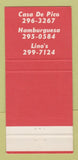 Matchbook Cover - Bazaar Del Mundo Lino's Hamburguesa San Diego? CA 30 Strike