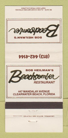 Matchbook Cover - Bob Heilman's Beachcomber Clearwater Beach FL 30 Strike