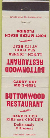 Matchbook Cover - Buttonwood Restaurant Fort Myers Beach FL
