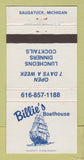 Matchbook Cover - Billie's Boathouse Saugatuck MI WEAR 30 Strike