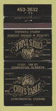 Matchbook Cover - Chef's Table Edmonton AB 30 Strike