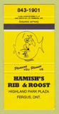 Matchbook Cover - Hamish's Rib & Roost Regus ON 30 Strike