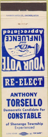 Matchbook Cover - Anthony Torsello for Constable Shenango