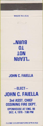 Matchbook Cover - Vote John Faiella Fire Chief