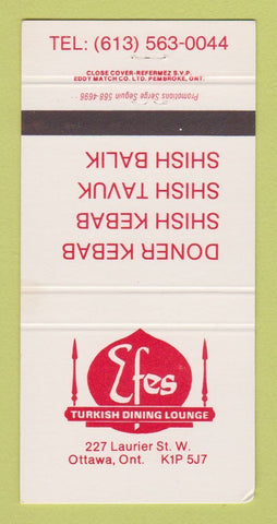 Matchbook Cover - Efes Turkish Dining Lounge Ottawa ON 30 Strike