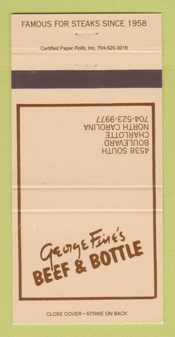 Matchbook Cover - George Fine's Beef & Bottle Charlotte NC 30 Strike