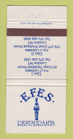 Matchbook Cover - Efes Restaurants London UK England 30 Strike