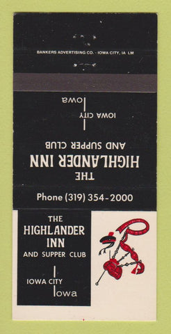 Matchbook Cover - Highlander Inn Iowa City IA Supper Club 30 Strike