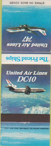 Matchbook Cover - United Airlines 747 DC-10 Air Lines