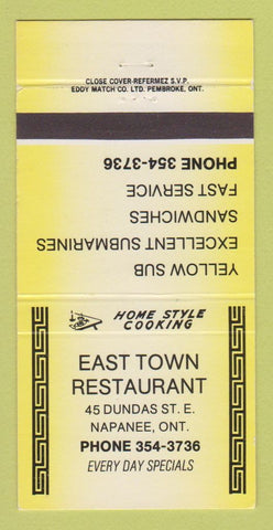Matchbook Cover - East Town Restaurant Napanee ON 30 Strike