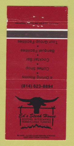 Matchbook Cover - Ed's Steak House Bedford PA 30 Strike
