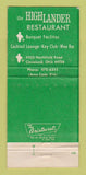 Matchbook Cover - Highlander Restaurant Cleveland OH 30 Strike