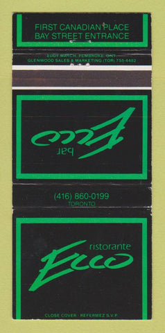 Matchbook Cover - Bar Ecco Toronto ON Ristorante 30 Strike