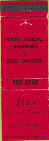 Matchbook Cover - Pete's Restaurant Jackson MI